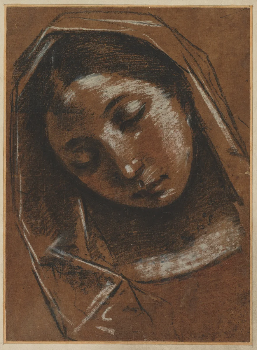 Head of the Virgin by Giacomo Cavedone, drawing, 1609-1619