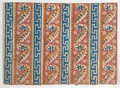 Sheet with Greek key and paisley pattern by anonymous, print, 1700-1800