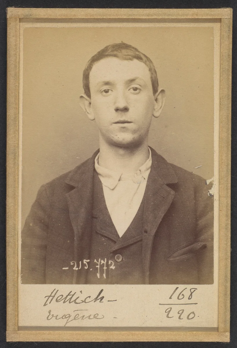 Hettich (ou Hettig). Eugène. 17 ans, né le 6/1/77 à Paris XXe. Cocher. Anarchiste. 16/3/94. by Alphonse Bertillon, photograph, 1894