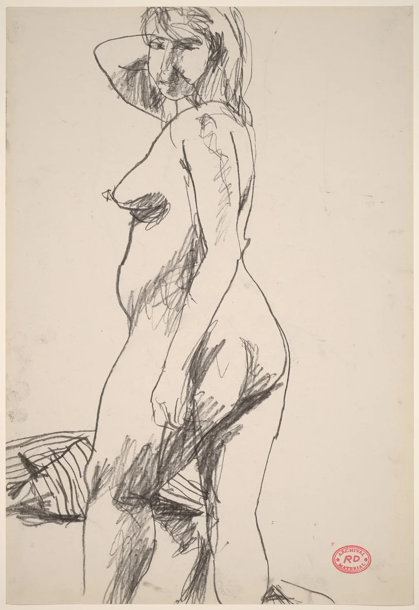 Untitled [standing female nude turning toward viewer] by Richard Diebenkorn, drawing, 1955-1967