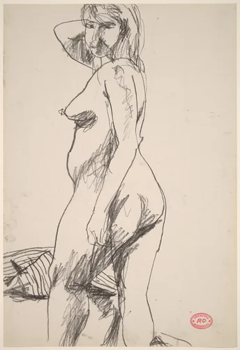 Untitled [standing female nude turning toward viewer] by Richard Diebenkorn, drawing, 1955-1967