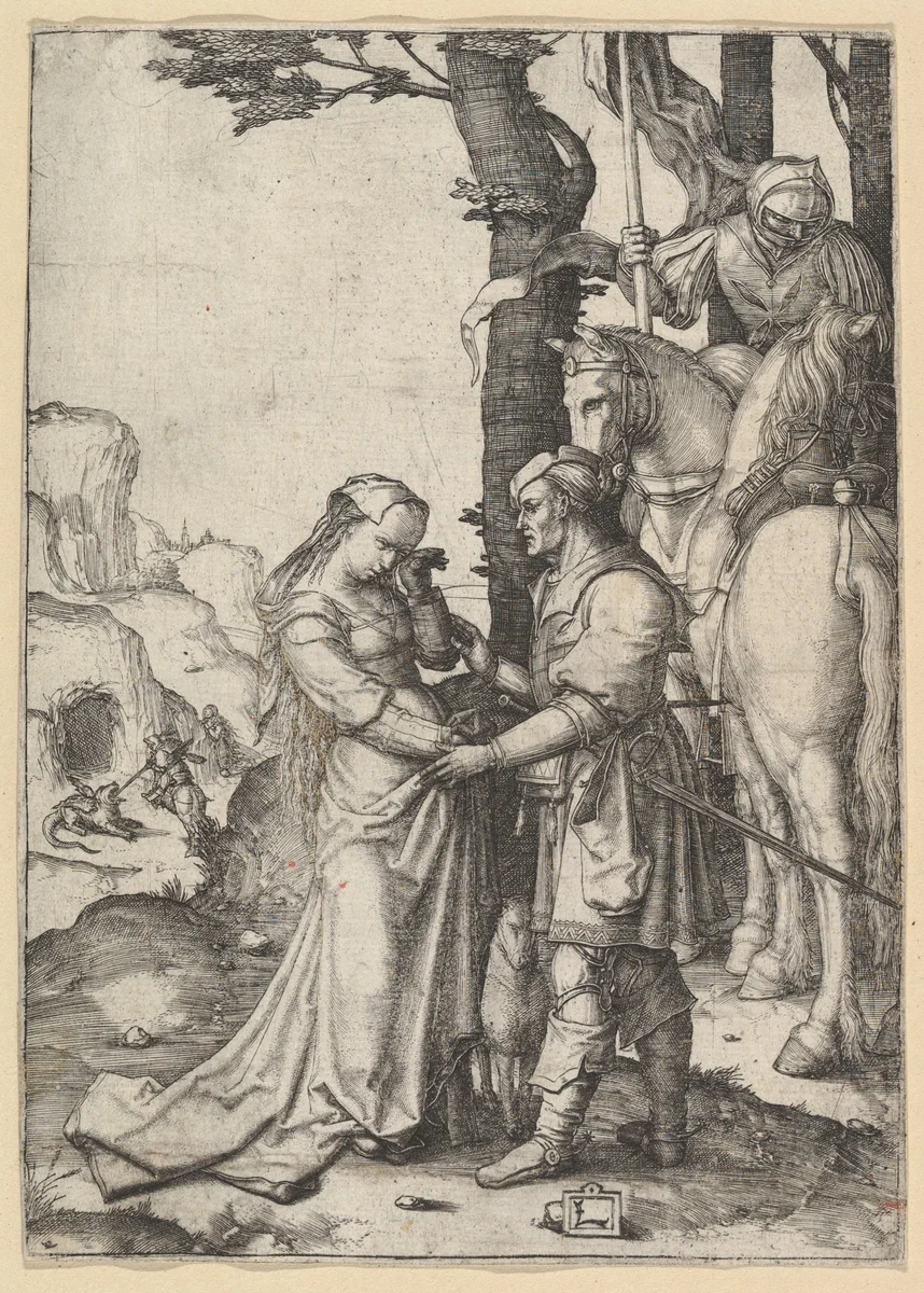 St. George Liberating the Princess by Lucas van Leyden, print, 1503-1513