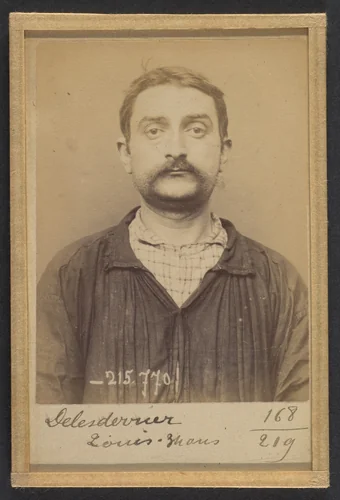 Delesderrier. Louis. 34 ans, né le 2/3/60 à Paris Ille. Ciseleur. Anarchiste. 16/3/94. by Alphonse Bertillon, photograph, 1894