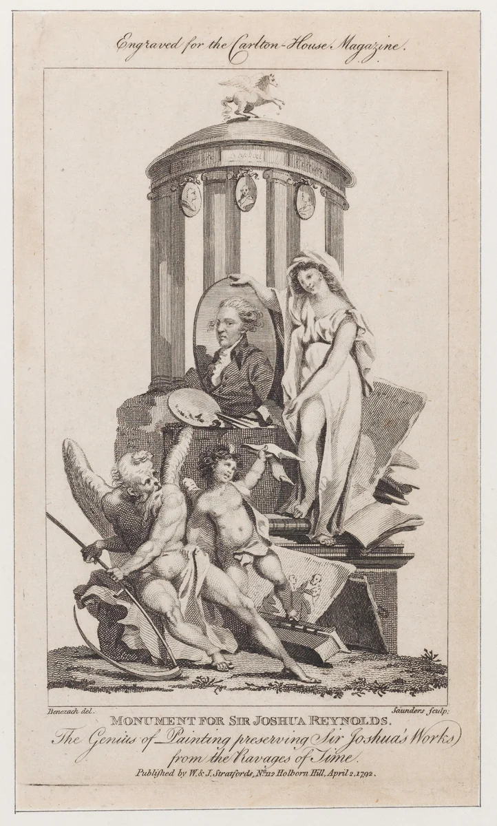 Monument for Sir Joshua Reynolds, from "Carlton House Magazine" by John Saunders, print, 1792