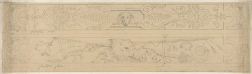 Two designs for panels to decorate a hunting lodge by Jules-Edmond-Charles Lachaise, drawing, 1830-1897