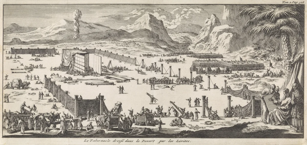 Bouw van de tabernakel onder leiding van Mozes by Jan Luyken, print, 1705