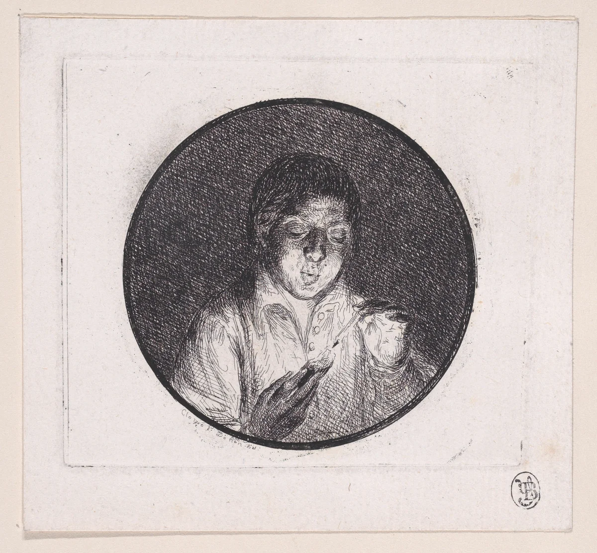 Bust of a Man Lighting a Match by Dominique Vivant Denon, print, 1747-1825
