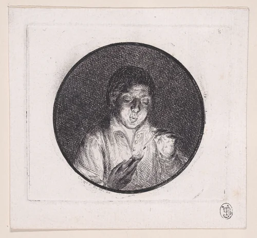 Bust of a Man Lighting a Match by Dominique Vivant Denon, print, 1747-1825