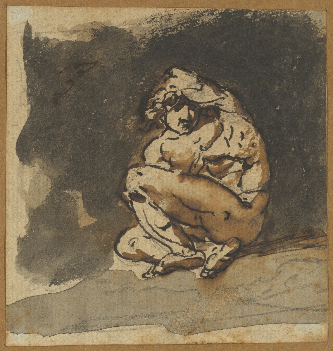Study of a Male Nude (Althaemenes) Trying to Hide Himself by Nicolai Abraham Abildgaard, drawing, 1763-1809