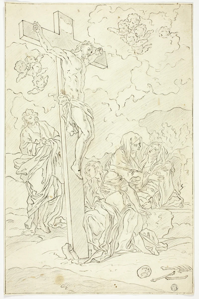 Crucifixion with Saint John the Evangelist, the Virgin and Two Maries by Francesco Solimena, drawing, 1677-1800