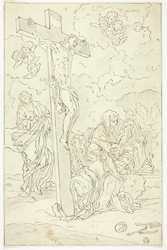 Crucifixion with Saint John the Evangelist, the Virgin and Two Maries by Francesco Solimena, drawing, 1677-1800