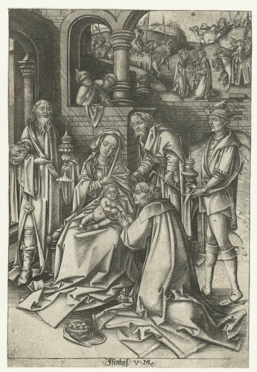 De aanbidding der koningen by Unknown, print, 1455-1503