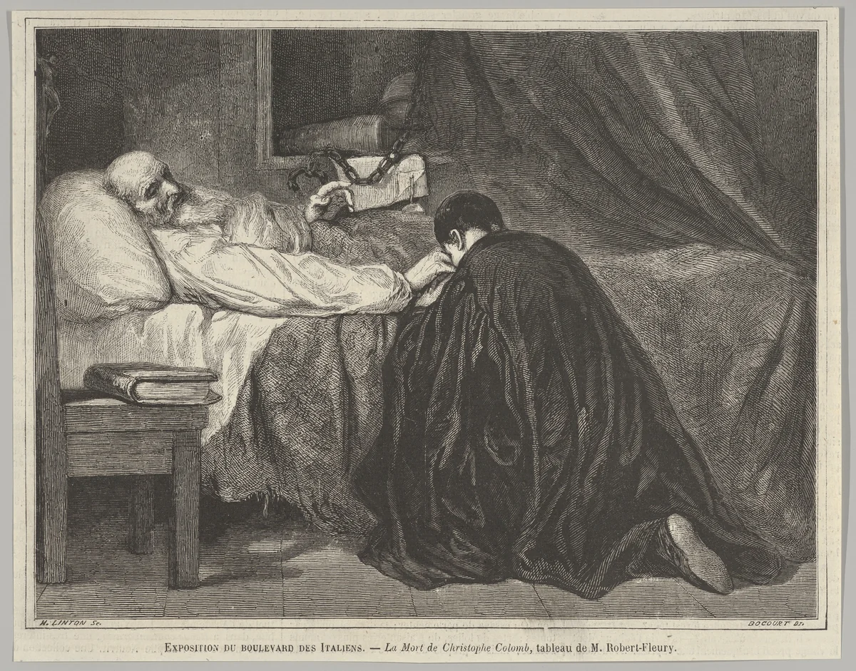 The Death of Christopher Columbus, from "Le Monde Illustré" by Henry Linton, print, 1860