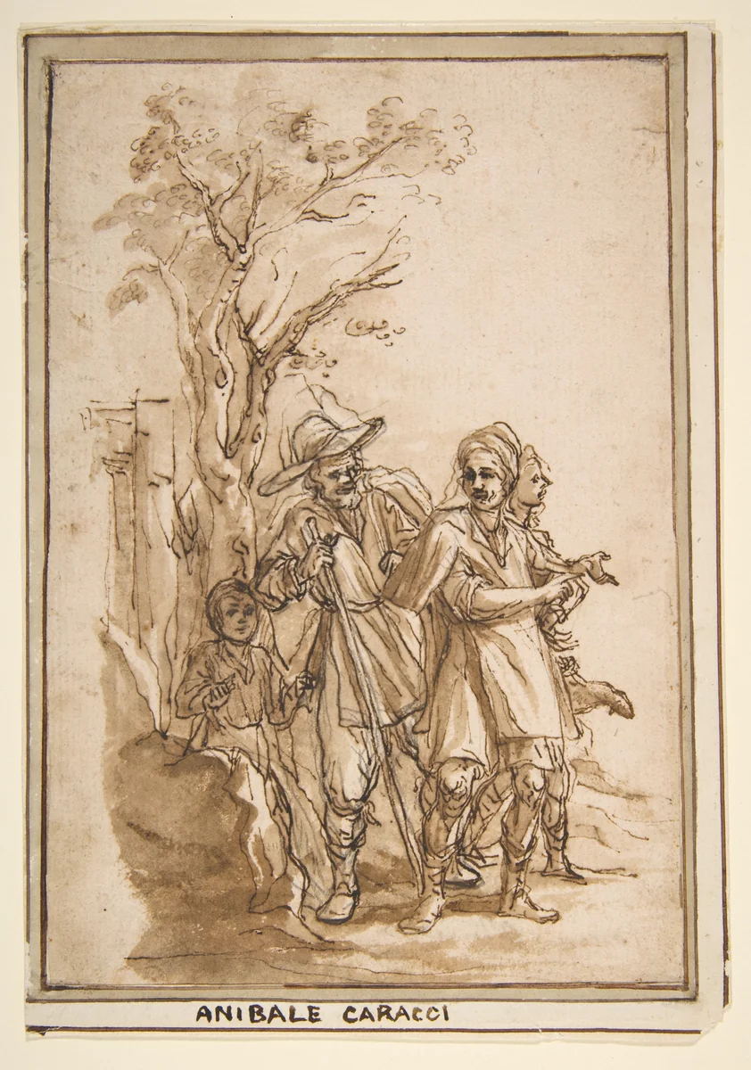 Travelers on a Road by Alessandro Tiarini, drawing, 1577-1668