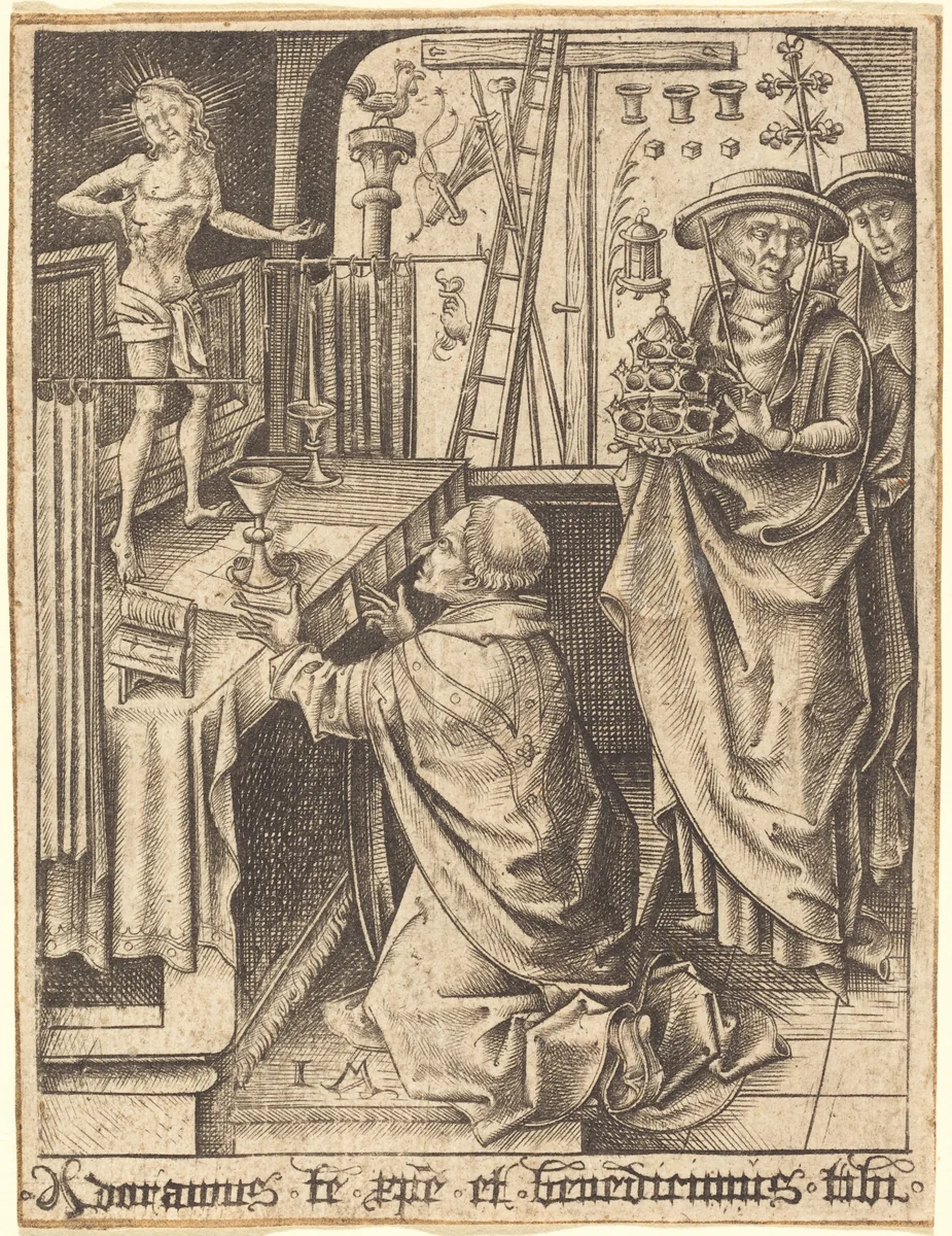 The Mass of Saint Gregory by Israhel van Meckenem, print, 1480-1490