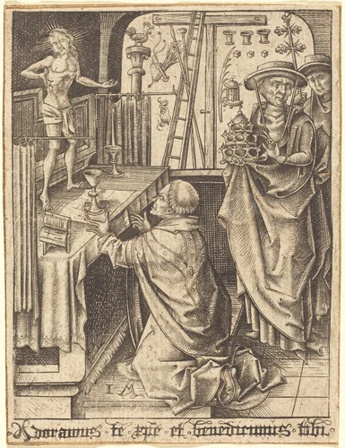 The Mass of Saint Gregory by Israhel van Meckenem, print, 1480-1490
