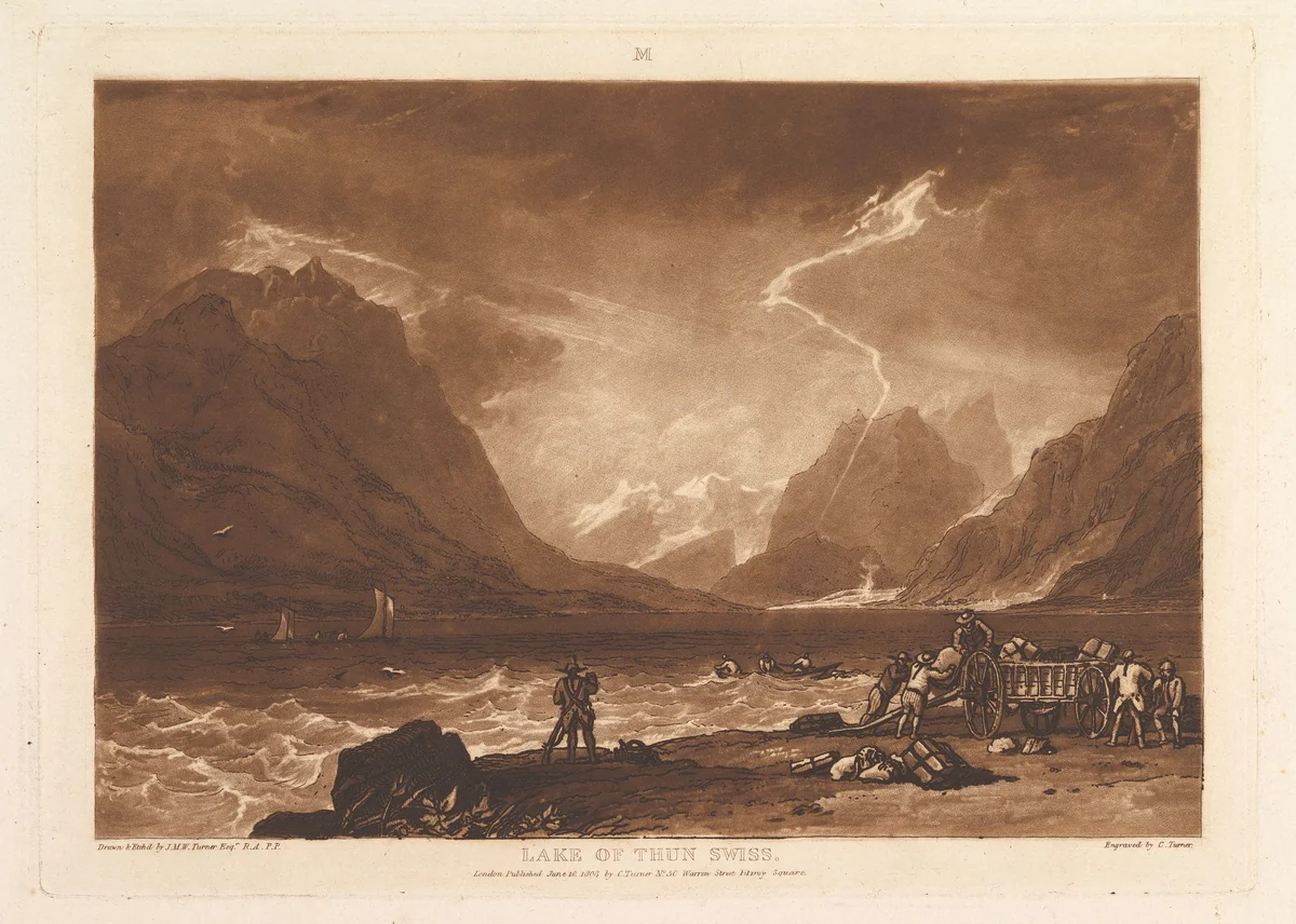 Lake of Thun, Swiss (Liber Studiorum, part III, plate 15) by Joseph Turner, print, 1808