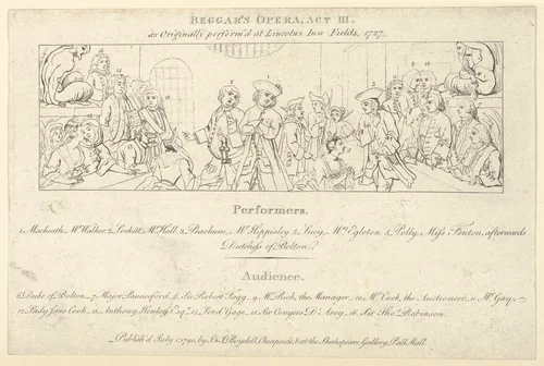 Key with List of Performers and Audience to: The Beggars Opera by William Hogarth, print, 1790