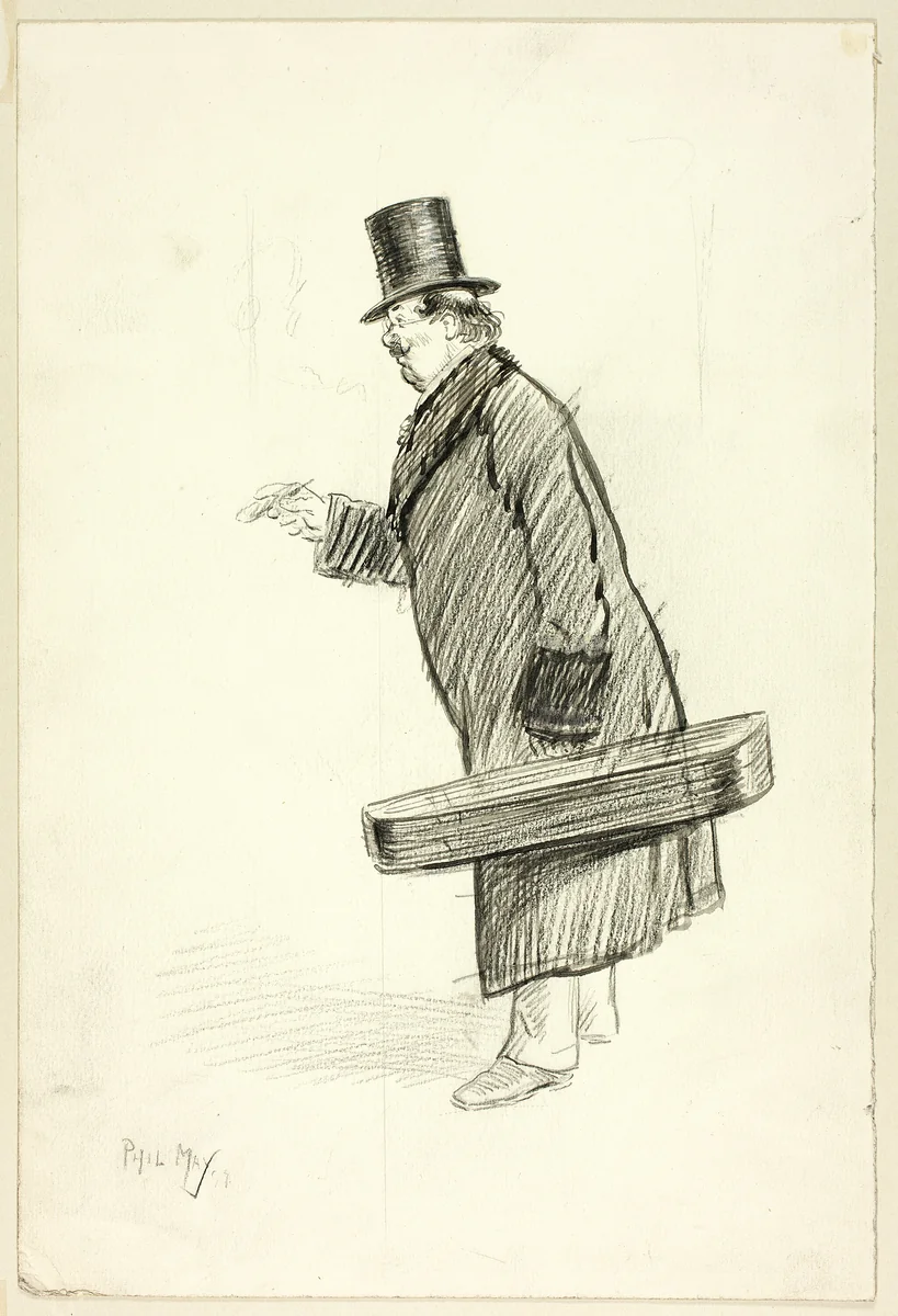 Man with Violin Case by Philipp William May, drawing, 1897