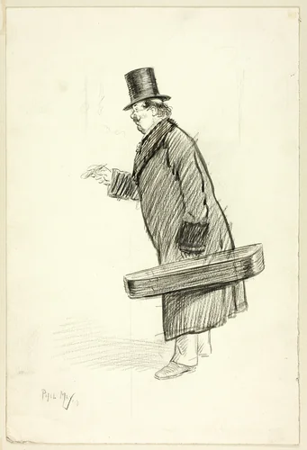 Man with Violin Case by Philipp William May, drawing, 1897
