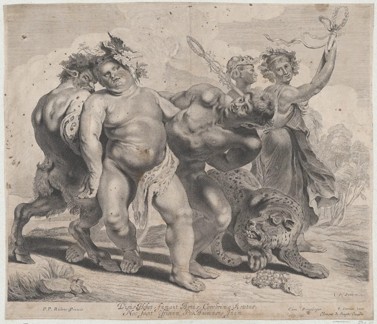 Drunkeness of Bacchus by Jonas Suyderhoef, print, 1630-1677