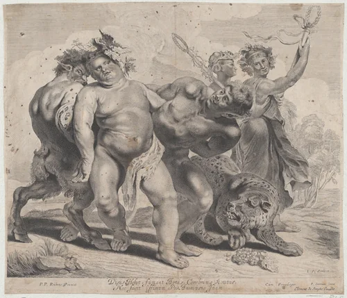 Drunkeness of Bacchus by Jonas Suyderhoef, print, 1630-1677