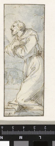 Knielende mannelijke heilige by Unknown, drawing, 1570-1609