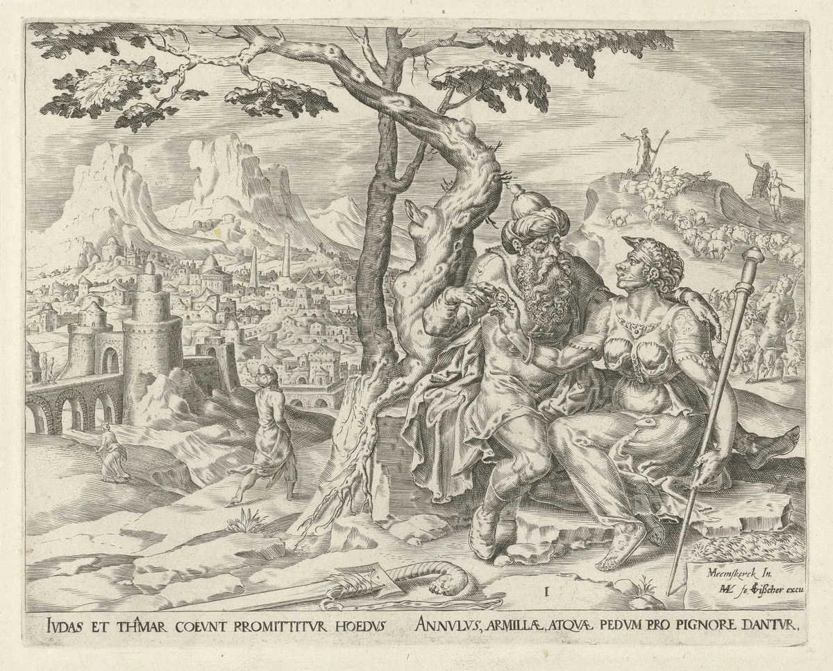 Juda geeft Tamar zijn zegelring by Unknown, print, 1564-1568