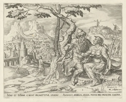 Juda geeft Tamar zijn zegelring by Unknown, print, 1564-1568
