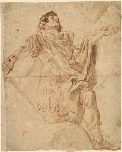 Saint George Kneeling (recto) by Cosmas Damian Asam, drawing, 1720-1721