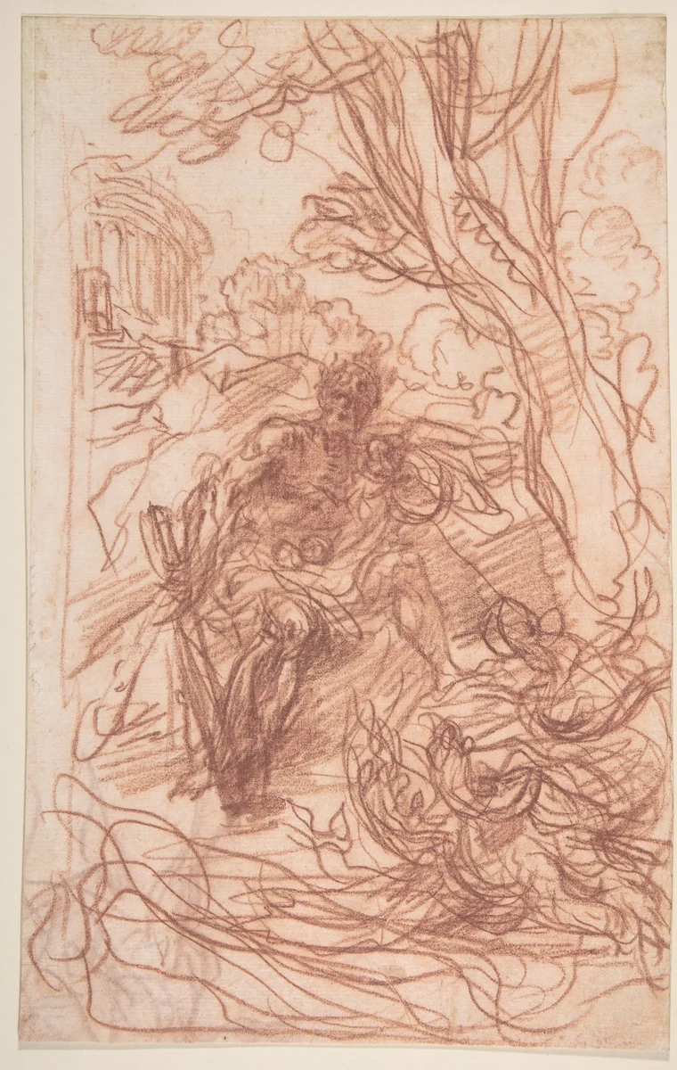 Hercules in the Garden of the Hesperides by Baldassarre Franceschini, drawing, 1612-1656