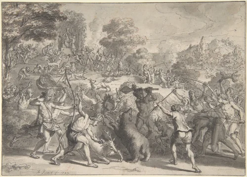 Mexican Sacrifice to the God of Hunting by Bernard Picart, drawing, 1722