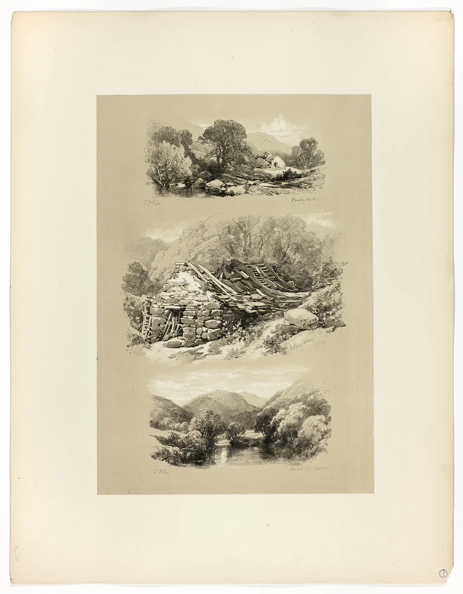 Pandy Mill, Church Pool, and one other subject, from Picturesque Selections by James Duffield Harding, print, 1859-1860