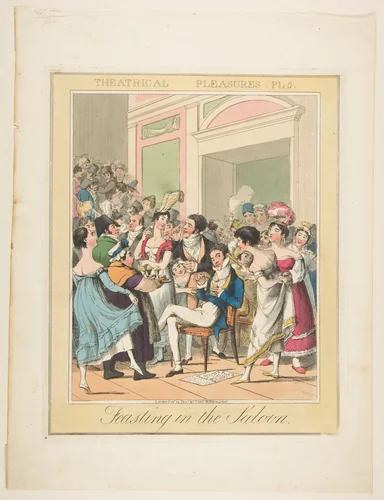 Theatrical Pleasures, Plate 5: Feasting in the Saloon by Theodore Lane, print, 1830-1840