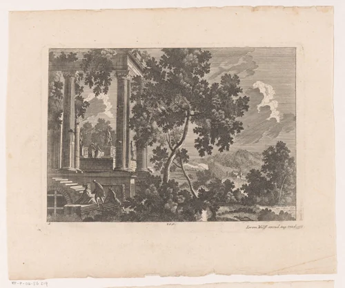 Landschap met een portico by anonymous, print, 1673-1724