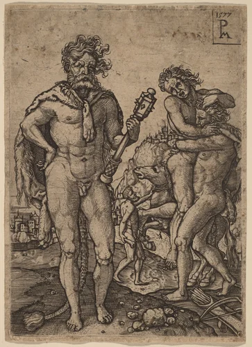 Hercules and Antaeus by Peter Maes, print, 1577