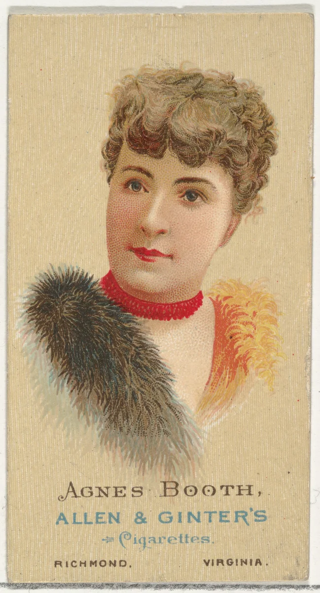 Agnes Booth, from World's Beauties, Series 2 (N27) for Allen & Ginter Cigarettes by Allen & Ginter, print, 1888