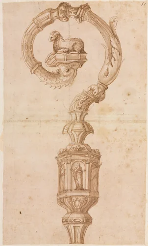 Design for a Crozier by Luzio Romano, drawing, 1530-1570