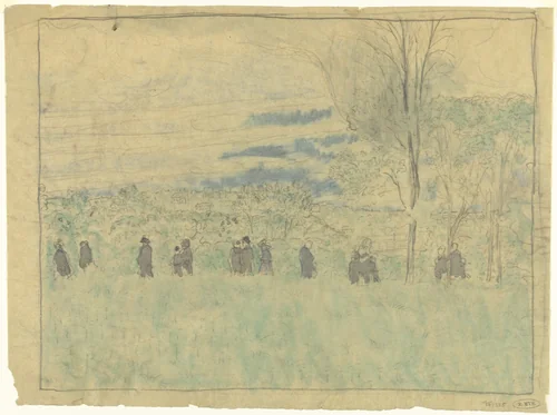 Landschap met wandelaars: begrafenisoptocht (?) by Édouard Vuillard, drawing, 1878-1940