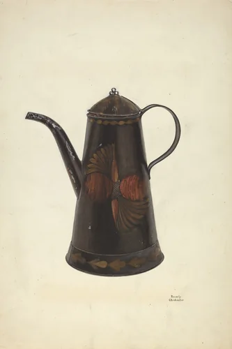 Toleware Tin Teapot by Beverly Chichester, index of american design, 1938