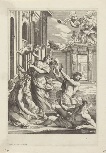 Man met slakkenhoofd en Flora by anonymous, print, 1633