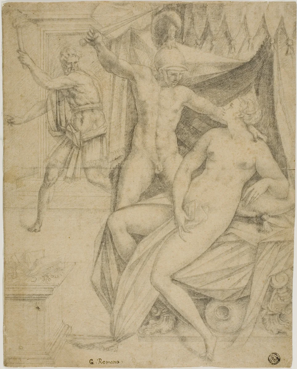 Tarquin and Lucretia by School of Fontainebleau, drawing, 1525-1599
