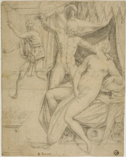 Tarquin and Lucretia by School of Fontainebleau, drawing, 1525-1599