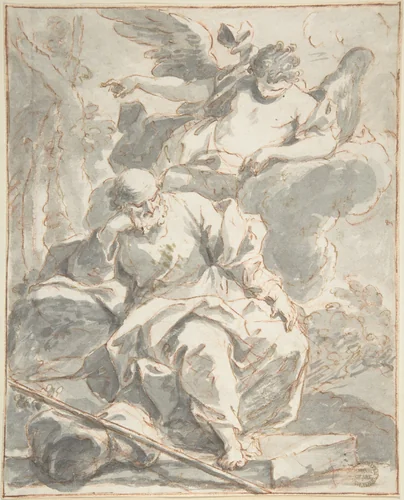 Angel Appearing to an Old Man by anonymous, drawing, 1700-1800