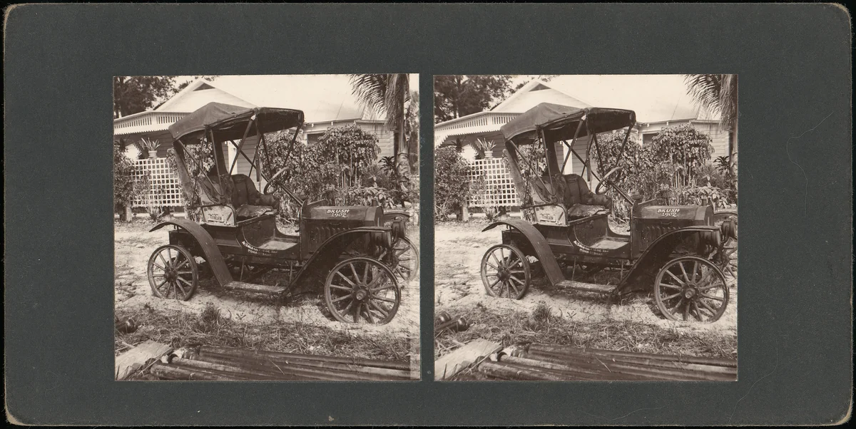 [Pair of Stereograph Views of Early Automobiles] by C. H. Graves, photograph, 1902-1903