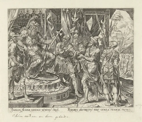 Achior voor Holofernes by Unknown, print, 1564