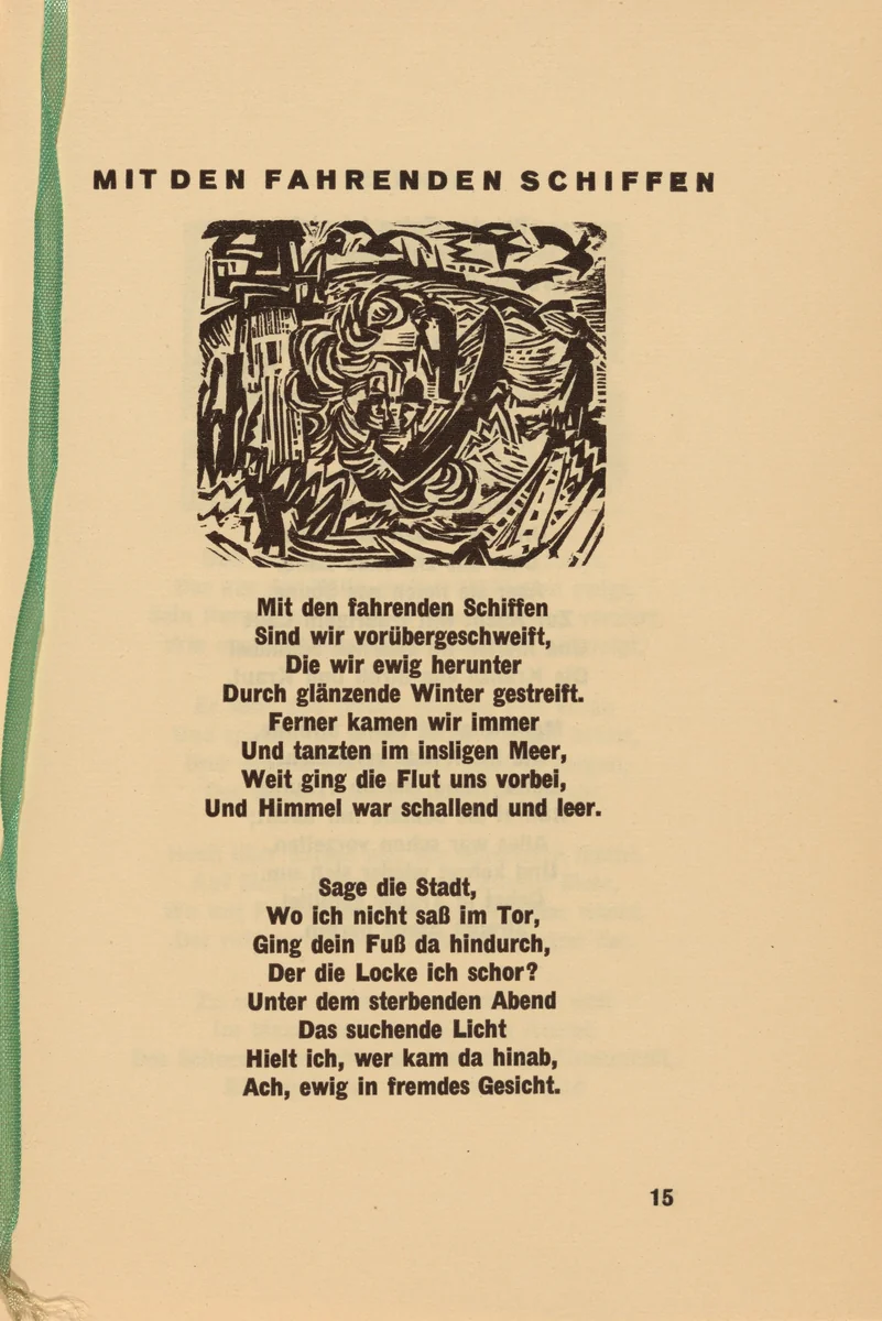 Mit den Dahrenden Schiffen (With Travelling Ships) (headpiece, page 15) from Georg Heym: Umbra Vitae (Georg Heym: The Shadow of Life) by Ernst Ludwig Kirchner, volume, 1924