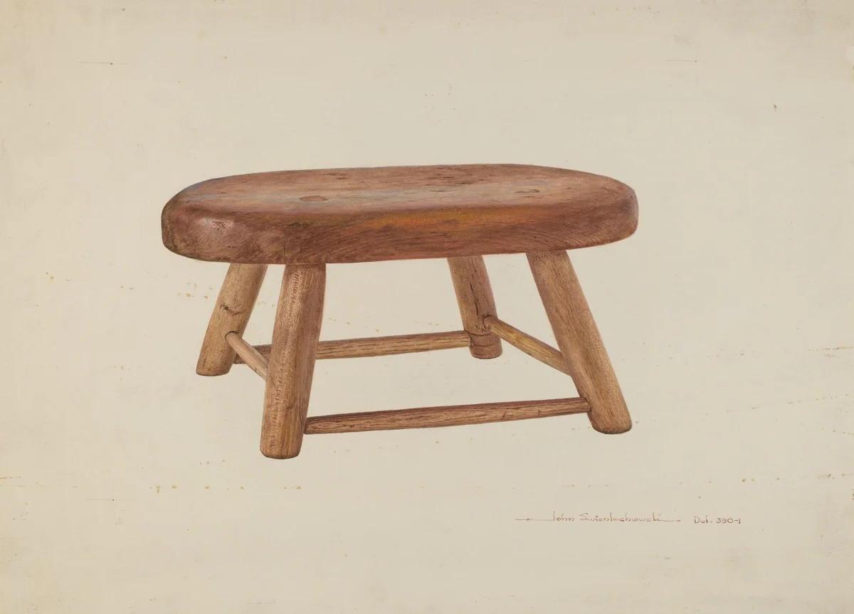 Pennsylvania Dutch Bed Stool by John Swientochowski, index of american design, 1935-1942