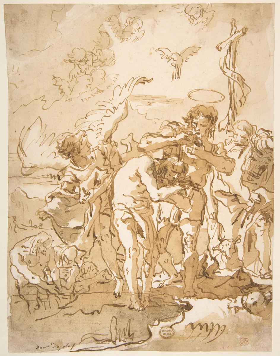 The Baptism of Christ by Giovanni Domenico Tiepolo, drawing, 1727-1804