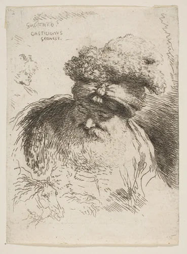 Head of an old bearded man with a turban, from "Small Heads in Oriental Headdress" by Giovanni Benedetto Castiglione, print, 1640-1650